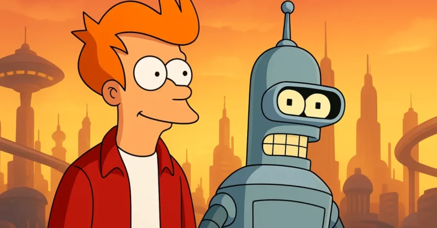 Futurama (1999): Fry e Bender em uma aventura no futuro!